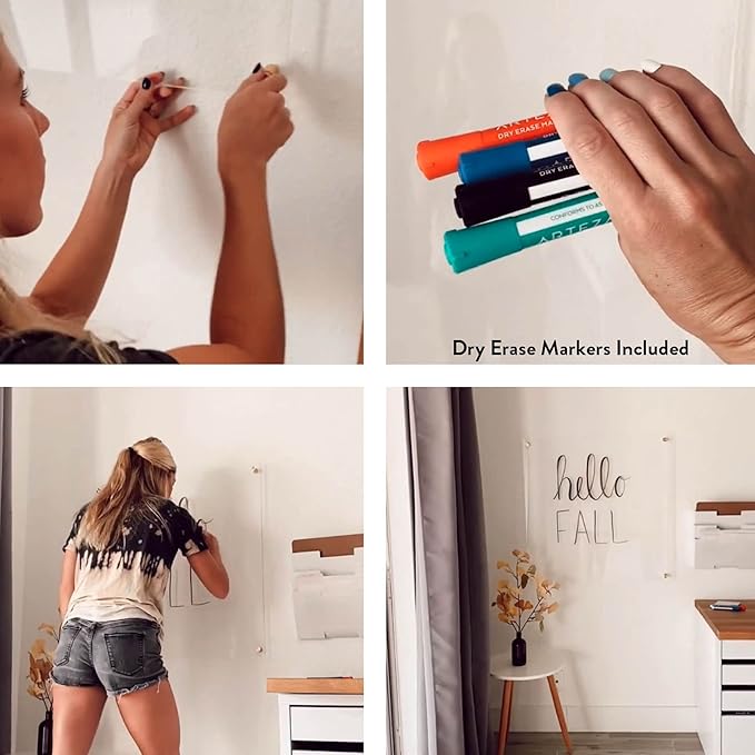 Acrylic Dry Erase Board for Wall with Stylish Border - Shipped Next Day, Made in USA, Non-Magnetic Whiteboard, Wall Mounted Board, Easy to Clean (Black - 18x24)