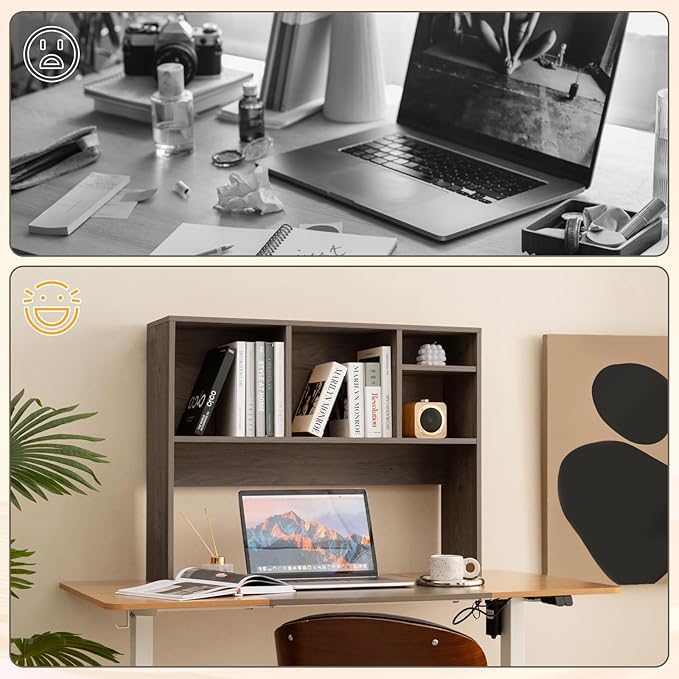 Tangkula Desktop Bookshelf, Countertop Storage Hutch with 4 Shelves for Computer Desk, Desktop 2-Tier Display Rack, Multipurpose Wood Desk Hutch Storage Organizer for Dorm Office Home