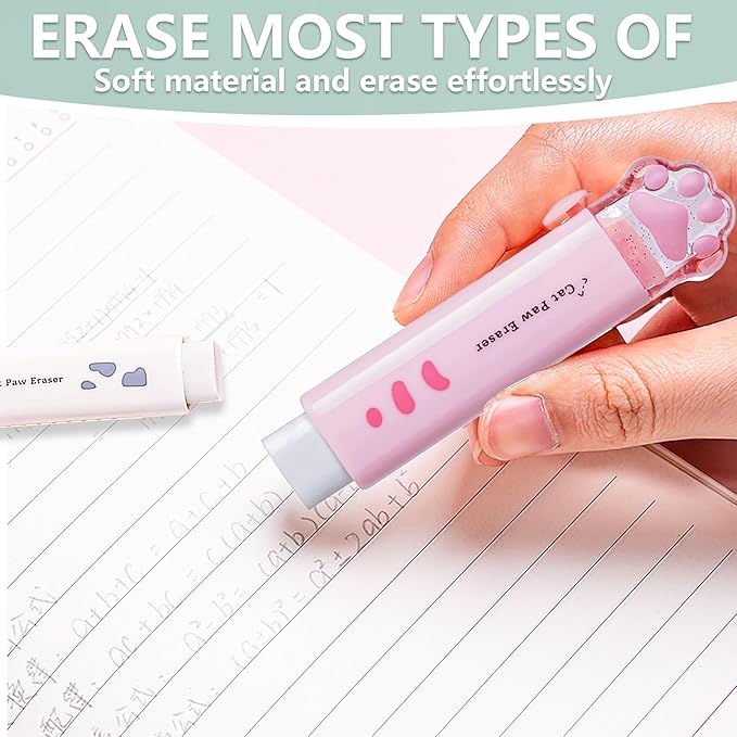 Daphilly Retractable Eraser for Pencils Cute Cat Erasers Pink Kawaii Erasers Suitable for School Home Office Supplies (cat paw)