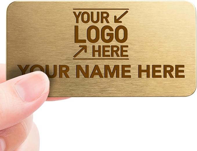 Magnet Me Up Custom Metallic Name Tag Badge - 1.5"x3" Logo on Top- 20 mil Gold Aluminum, Personalized Logo & Name, Full Color, Customizable Identification Label for Business & Employee, Made in USA
