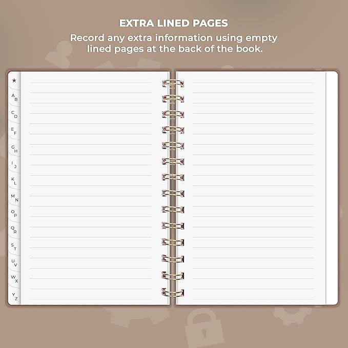 Clever Fox Password Book Spiral – Internet Address & Password Organizer with Laminated Alphabetical Tabs – Password Keeper Journal – Hardcover, Medium Size, 6.1x7.7” (Dark Terracotta)