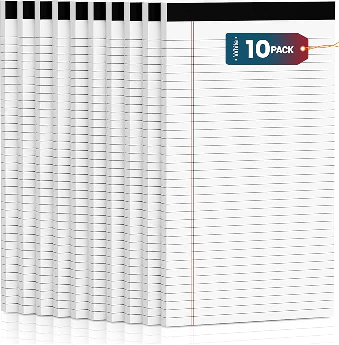 Roneky Note Pads 8.5"x 14", 10 Pack Legal Pads 8.5 x 14 White, Notepads 8.5 x 14 Wide Ruled Legal Pad, Micro Perforated Lined Writing Pads, 30 Sheets Per Note Pad, Notepads for Work/School/Office