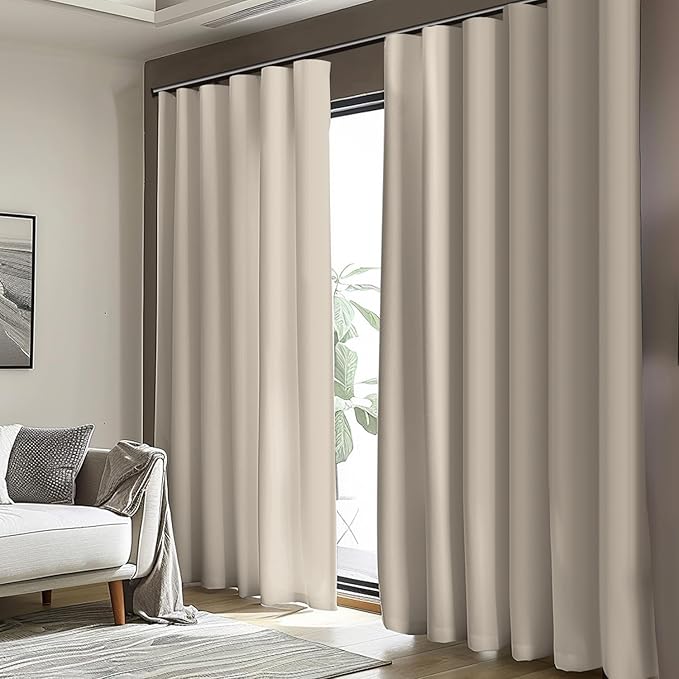 Cbsroro Room Divider Blackout Curtain Track Curtains Wall Dividers Panels Screen for Living Rooms Bedroom Office Privacy Partition Separation, W100 × L108 Inch,1 Panel, Beige