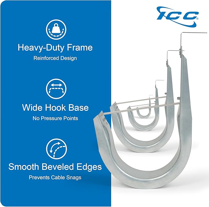 ICC Ceiling Mount J Hook 1 5/16” Without Retainer Clip – Galvanized Steel Cable Management Hooks for Hanging Cable - Rust-Resistant, EIA and TIA Compliant - 1 5/16 Inch 25 Pack