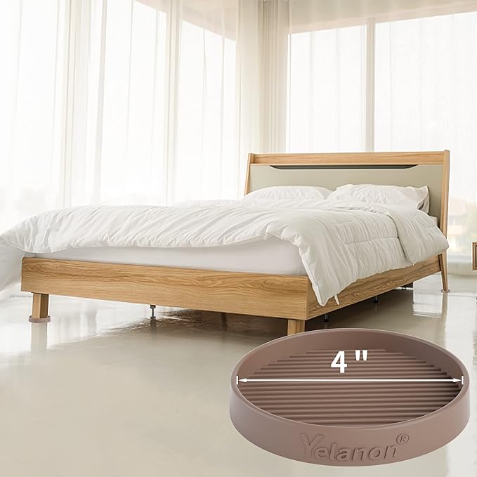 Furniture Coasters - 4 Pcs 4”Round Furniture Caster Cups - Non Slip Pads Hardwoods Floors Non Skid Furniture Grippers Rubber Furniture Feet Anti Slide Floor Protector for Bed Couch Stoppers Brown