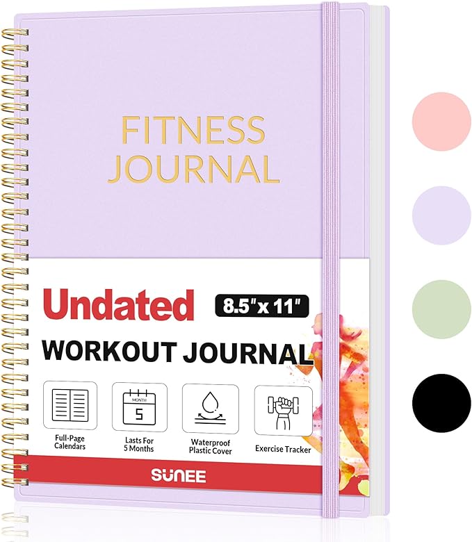 Fitness Journal Workout Planner for Women & Men, A4 (8.5" x 11") Workout Journal Log Book Planner Gift for Track Gym Essentials, Home Workouts, Track Progress, Achieve Wellness Goals, Purple