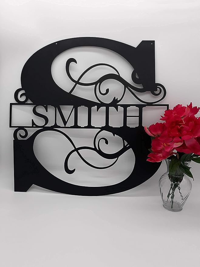 AJD Designs Personalized Metal Name Signs - Split Letter Monogram Wall Art Decor - Durable Steel Family Last Name Decor - Custom Signs Indoor or Outdoor