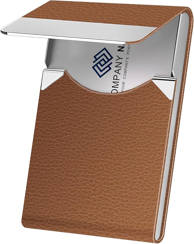 Business Card Holder with Ultra Slim Design, Business Card Case with Premium PU Leather, Suit Pocket Metal Card Holder for Women/Men, Magnetic Closure Quick Access Cards
