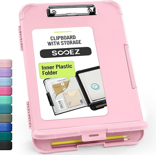 Sooez Reinforced Clipboard with Storage, Inner Plastic Folder Attached, Heavy Duty Clip Boards 8.5x11 with Pen Holder, High Capacity Nursing Clipboards for Teacher Office Home, Letter / A4 Size