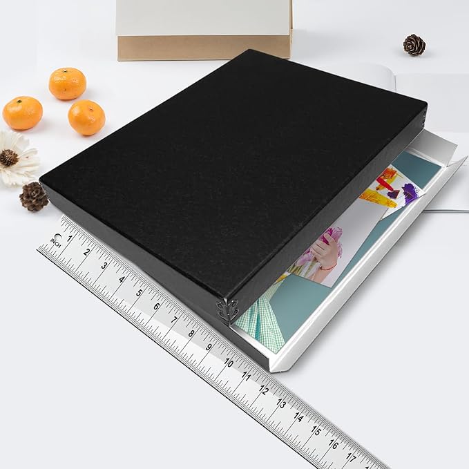 Lineco Museum Archival Storage Box, 11.75x17.75x1.5 in. Drop Front Design. Acid-Free with Metal Edge. Organize Photos, Pictures, Prints, Documents, Crafts, DIY. Black, 2 Pack