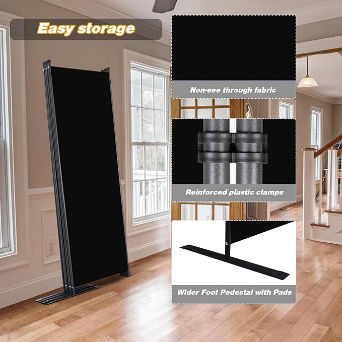 CHOSENM Room Divider, 6 Panel Folding Privacy Screens with Wider Support Feet, 6 Ft Portable Room Partition for Room Separator, 132" W X 71" H, Black
