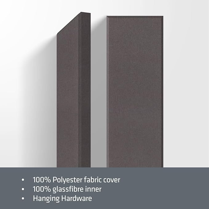 2” Thick Acoustic Panels with Hanging Brackets to the Wall, 2 PCS 47.2” x 11.8” Fiberglass Sound Absorbing Panels for Home Theater Church Office Wall or Ceiling, Mud Grey