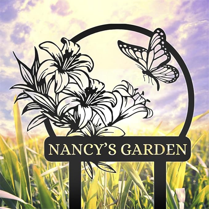 Personalized Garden Signs | Customized Metal Yard Sign Stakes | Custom Butterfly Garden Name Sign | Garden Signs to Personalize | Custom Yard Signs with Stakes | Garden Art Outdoor