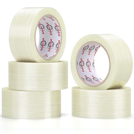 Ealyder Tape 5 Pack Transparent Reinforced Fiberglass Tape – 2 Inch x 30 Yards, 5.5 Mil Filament Strapping Tape, Adhesive Heavy Duty