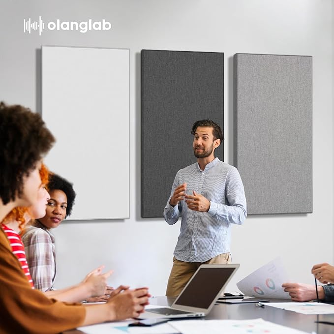 Olanglab Sound Absorbing Acoustic Wall Panels 2 Pack, 2'' 24''x48'' Fiberglass Sound Dampening Panels, Large Fabric Wrapped Sound Proof Panels for Walls (Dark Grey)