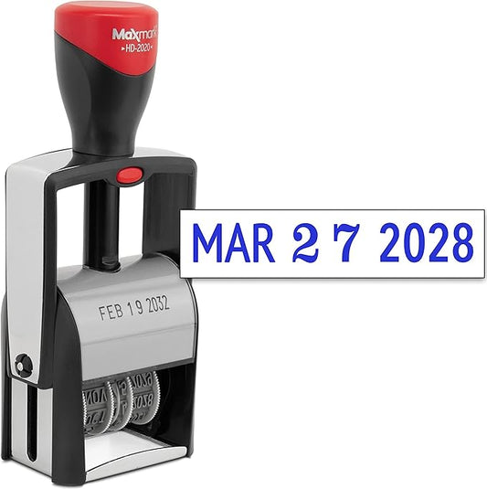 MaxMark Heavy Duty Date Stamp, Large Date Size - Exclusive 12-Year Band - Blue Ink