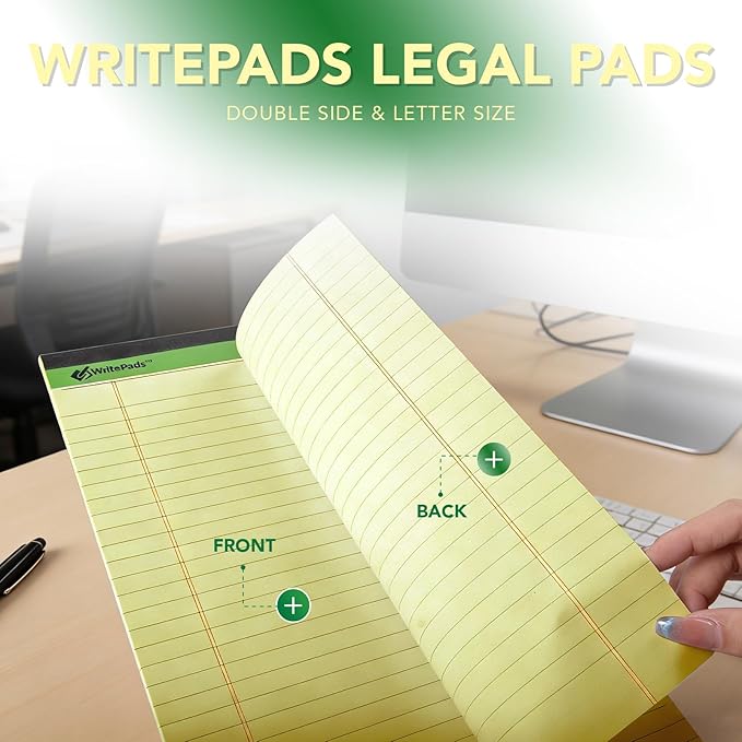 KAISA Yellow Legal Pads 12Pads Writing Pads Recycled Paper 5"x8" Norrow Ruled Lined Paper Small Legal pad Perforated 50 sheets/pad Notepads Writing Tablet Canary For Office Supplies (Canary 12pads)