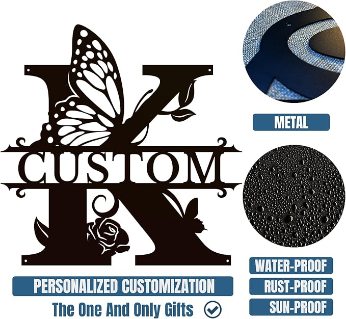 Personalized Custom Letter Name metal Signs,Custom Black Letter Monogram Wall Art Decor,Metal Signs Plaques Outdoor wall Decorative Signage (K)