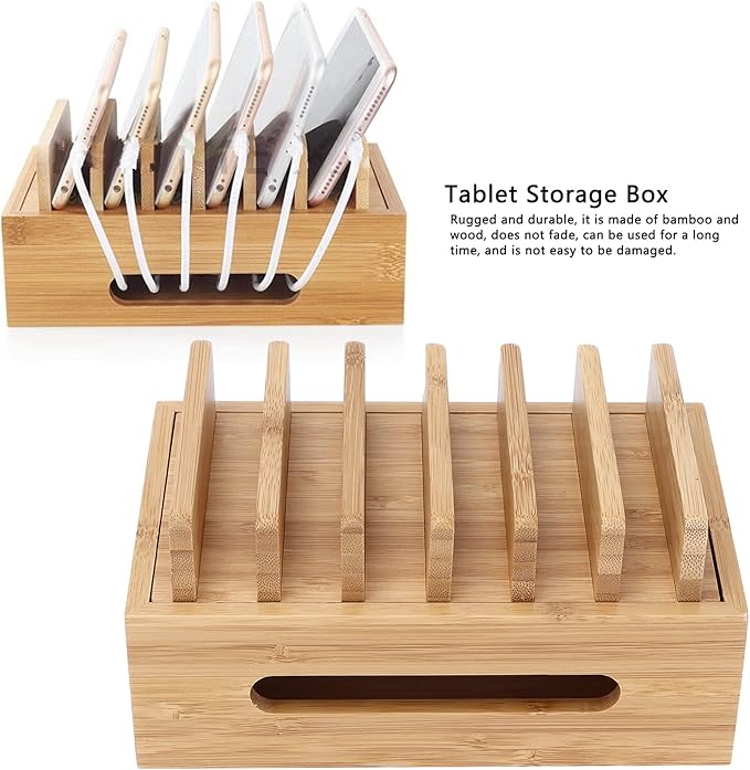 Leapiture Charging Station Organizer, Multiple Devices Charging Station Wood Cell Phone Dock Portable Tablet Computer Organizer Storage Box for Home Office