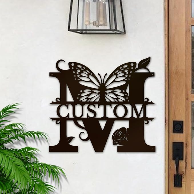 Personalized Custom Letter Name metal Signs,Custom Black Letter Monogram Wall Art Decor,Metal Signs Plaques Outdoor wall Decorative Signage (M)