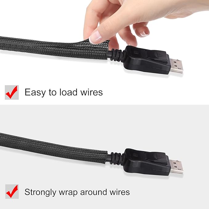 Moxita 10ft - 1/4 inch Cord Protector Cable Sleeve Split Wire Loom Tubing for Power Cord Audio USB Cable, Cord Sleeve Cable Management for TV Computer, Cord Protectors from Pets Chewing, Black