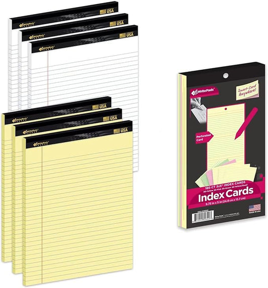 KAISA 20LB Legal Pads 8.5 x 11 6 Note pads Wide Ruled Pads 8-1/2"x11-3/4 Heavy Weight Paper Perforated Write Pads Sturdy Writing Tablets And Coloerd Tearable Index Cards 3x5