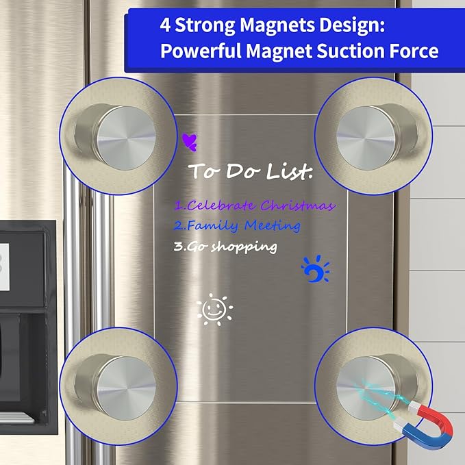 AITEE Acrylic Magnetic Calendar for Fridge, 8"x12" Inches Clear Dry Erase Calendar Memo Whiteboard for Refrigerator with Strong Magnets Includes 6 Dry Erase Markers with 3 Colors