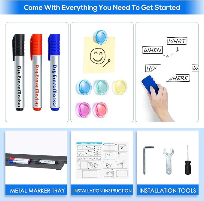 Magnetic Dry Erase Board 96 x 48 inches, Maxtek 4" x 8" Whiteboard for Wall, Large White Board Dry Erase Foldable Wall-Mounted Aluminum Frame Erase Board with Marker Tray for Office Home and School