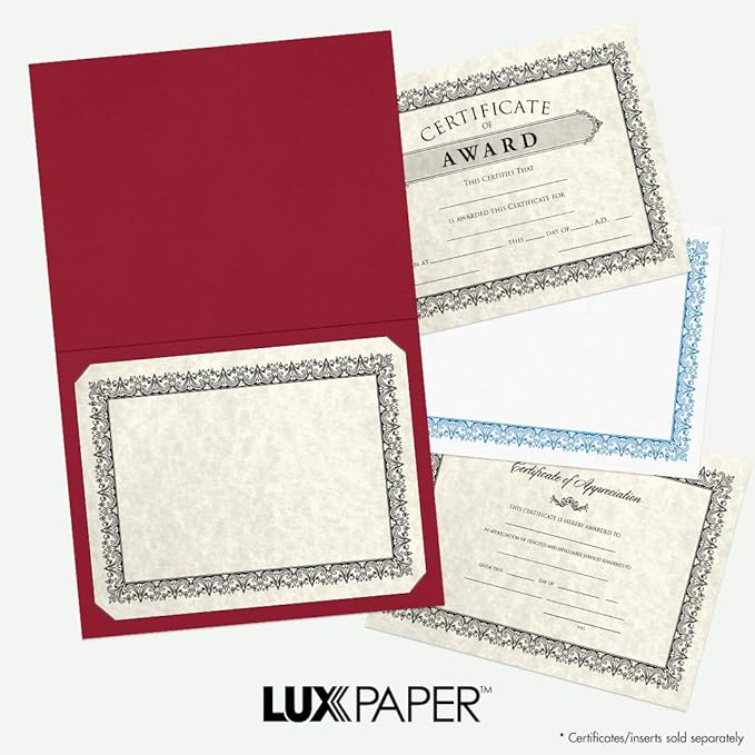 LUXPaper 9.5" x 12" Certificate Holders | Burgundy Linen | 100lb. Cover | 100 Qty