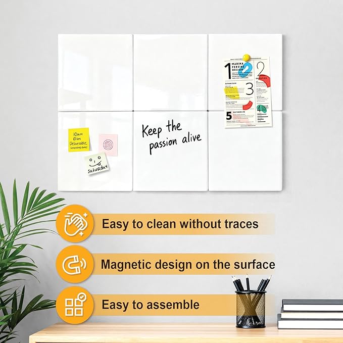 Comix Magnetic Dry Erase Board, 6 Pack, 11.8 x 11.8 Inches, Modular Whiteboard for Fridge, Office and Home, Small White Board Dry Erase Set for Kids, Students, Kitchen Organizer and Planner, White
