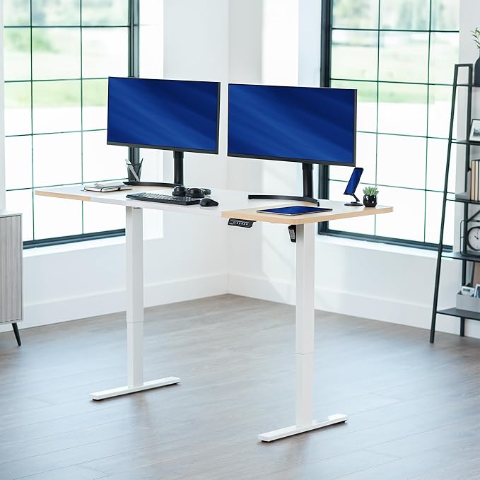 VIVO Electric 71 x 30 in Standing Desk, Memory Height Adjustment, 1B Series, Holds 220 lbs, White and Light Wood Top, White Frame, DESK-KIT-1W7WC