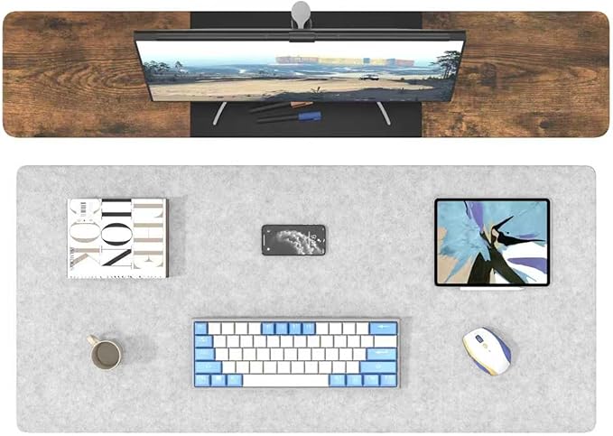 DAWNTREES Large Felt Desk Mat, 40''x16'' Full Felt Mouse Pad,Office Computer Desk Mat for Keyboard,100X40cm Desk Pad Protector (Light Grey)