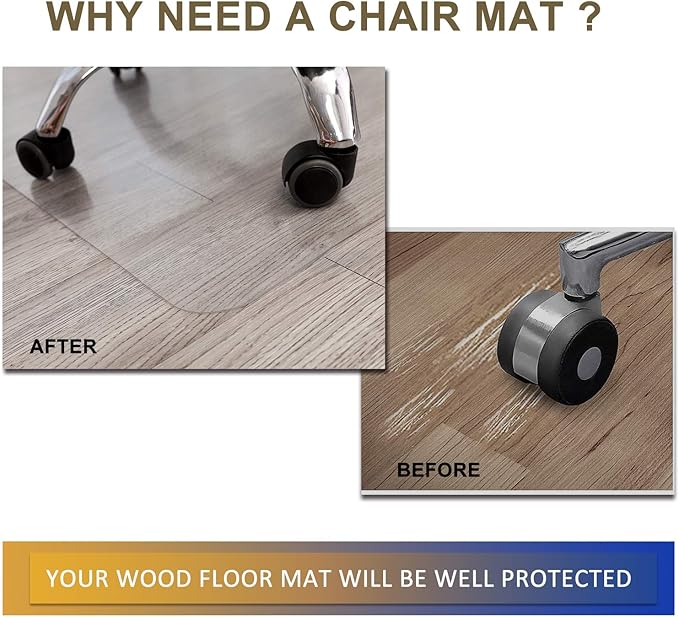 HOMEK Chair Mat for Hardwood Floor, 60”x 46” Office Chair Mat, Floor Mat for Office Chair, Clear Desk Chair Floor Mat for Computer Desk