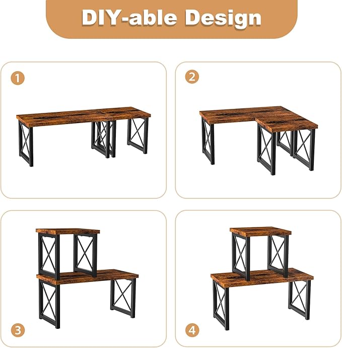 HavenlyYouth Desk Shelf, 2 Tier Wood Desktop Bookshelf, Adjustable Freestanding Stackable Desk Organizer, Desktop Shelf Organizer Storage Rack, Desk Display Rack for Office, Home, Rustic