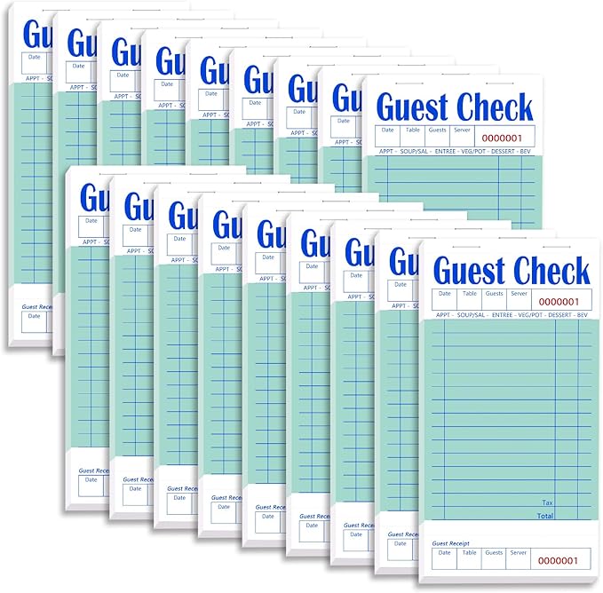 Guest Check Books 18 Pack, Guest Checks for Servers, Server Note Pads, Waitress Accessories Writing Pad, Thick Server Paper with Guest Receipts, Restaurant Supplies Order Pad Total 900 Sheets
