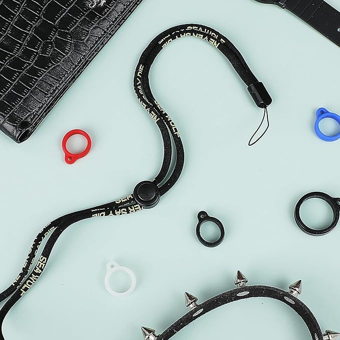 Chinco 16 Pcs Anti Lost Lanyard Set Include 2 Necklace Lanyards Safety Neck Strap with 14 Silicone Ring Soft Protective Ring(Black)