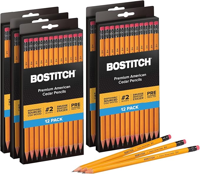 Bostitch Office Premium #2 Pencils, American Cedar Wood, Pre-Sharpened, HB Graphite, 60-Pack