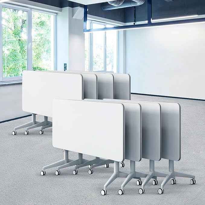 Goakwwuz Conference Room Table, Folding Conference Tables,Thicken Grey Tabletop,Flip Top Wooden Seminar Meeting Room Table for Conference Room Offices (8, White, 70.8”)