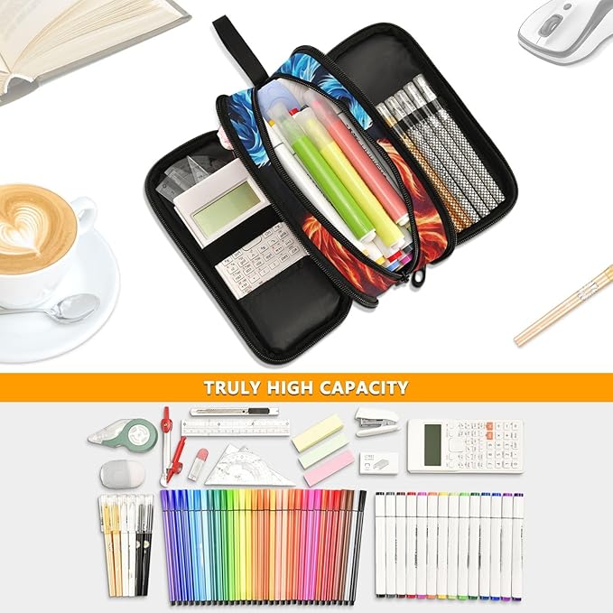 BOENLE Dragon Phoenix Pencil Case Box Boys Girls Large Pencil Pouch with Zipper Compartments Big Capacity Stationery Pen Bag Organizer for Kids Teens Adults School