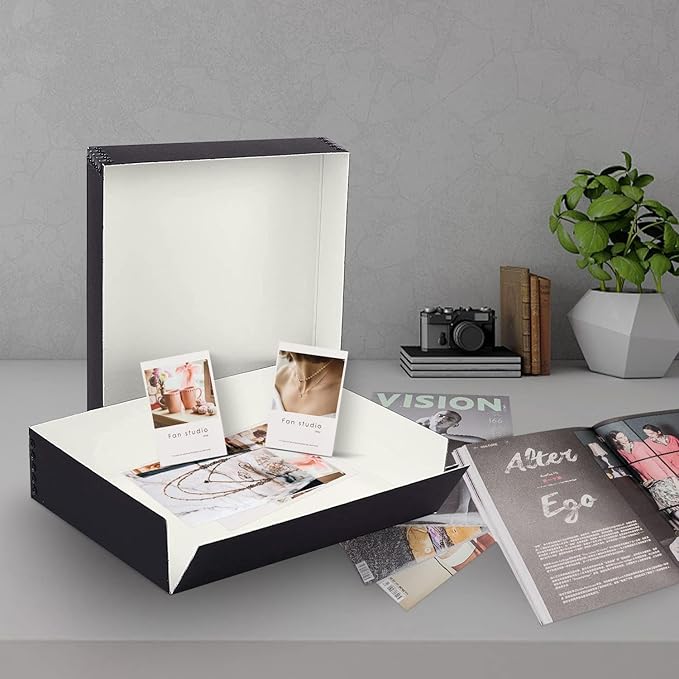 Lineco Museum Archival Storage Box, 9.75x12.75x3 in. Drop Front Design. Acid-Free with Metal Edge. Organize Photos, Pictures, Prints, Documents, Crafts, DIY. Black, 2 Pack
