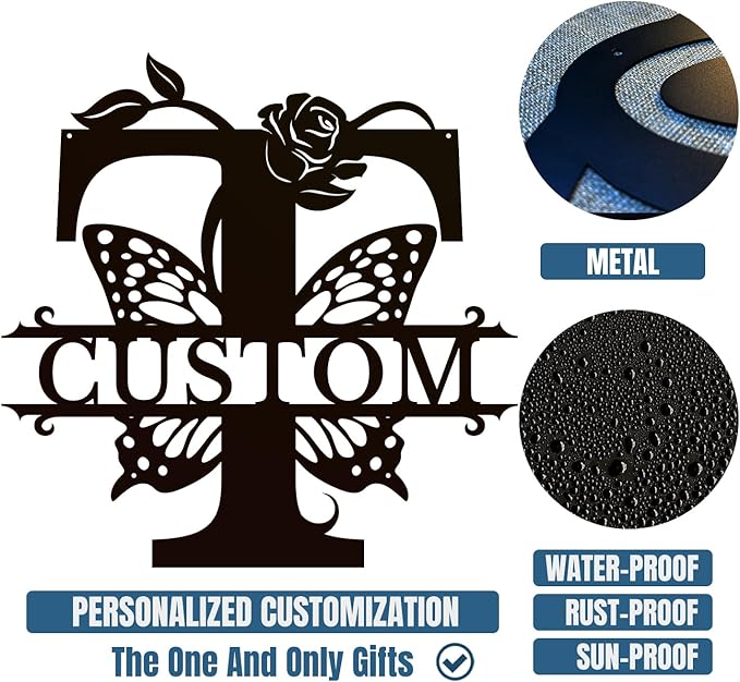 Personalized Custom Letter Name metal Signs,Custom Black Letter Monogram Wall Art Decor,Metal Signs Plaques Outdoor wall Decorative Signage (T)