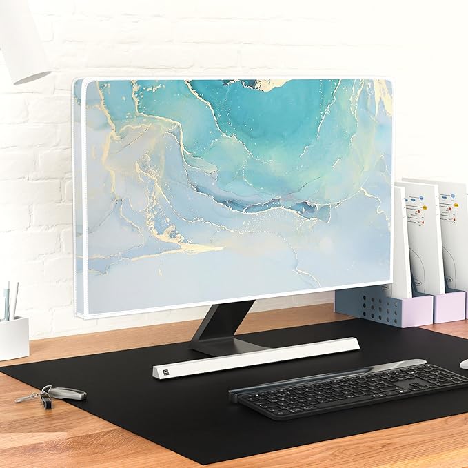 Baocicco Blue Green Marble Monitor Dust Cover 22, 23, 24, 25 Inch Creative Anti-Static Dustproof Monitor Accessories Laptop LCD Cover Modern Screen Monitor Decoration for Tablet Home Office Computer