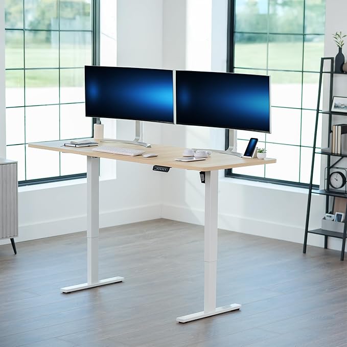 VIVO Electric 71 x 30 in Standing Desk, Memory Height Adjustment, 1B Series, Holds 220 lbs, Light Wood Top White Frame, DESK-KIT-1W7C