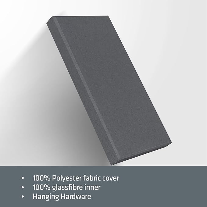UMIACOUSTICS 4 PCS Acoustic Panels with Hanging Hardware, 2” Thick Fiberglass Sound Proof Panels for Studios, Office, Home Theater Ceiling or Wall- Medium Grey