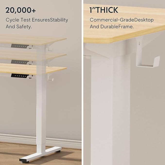 FLEXISPOT EN1 One-Piece Standing Desk with 1-Inch Thick Seamless Desktop, 48"x30" Electric Height Adjustable Desk for Home Office, Multi-Monitor Setups & Easy Assembly, Maple