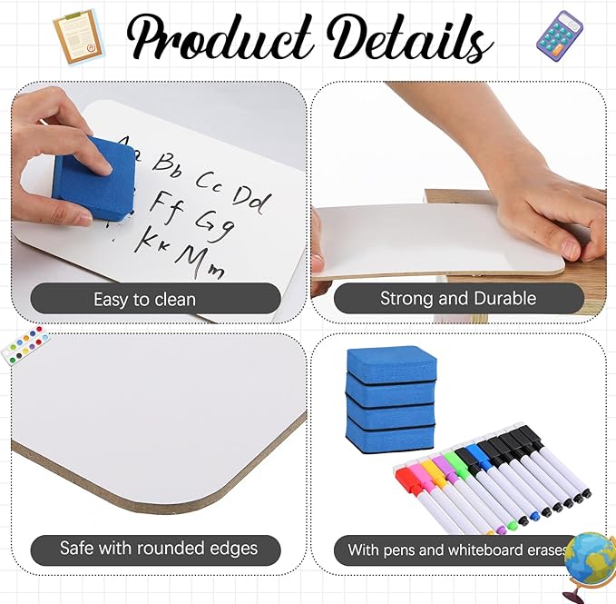 Affrolling 36 Sets Small Whiteboard Dry Erase Boards 5" x7'' Mini Double Sided Dry Erase Lap Boards with Markers Erasers Pen Holders Personal Whiteboards for Students Classroom Teacher