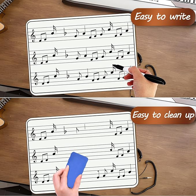 10 Pack Double Sided Music Staff Whiteboard -9''x12'' Keyboard Whiteboard Portable Durable Mini Dry Erase Board for Students Teachers Music Classroom Supplies Music Teacher Gifts