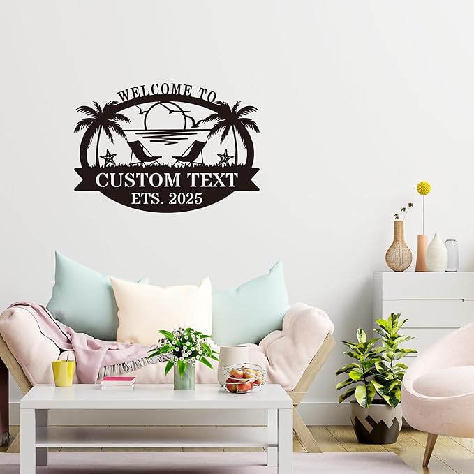 Custom Metal Coastal Beach House Welcome Sign, Personalized Patio and Pool Sign, Ocean Room Wall Art, Outdoor Coastal Decor