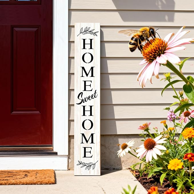Farmhouse Wooden Welcome Sign Stand for Front Door, 47" Large Home Sweet Home Welcome Sign for front porch, Rustic Vertical Tall Xmas Gift Porch Leaner Decor for Outdoor Patio Garden