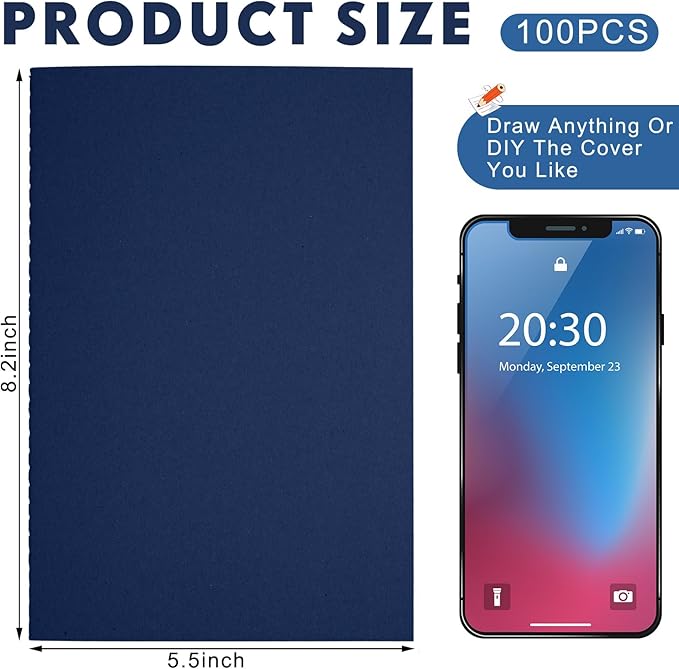 Mimorou 100 Pcs Journals Notebooks Bulk - Kraft Softcover A5 Small Notebooks 5.5 Inch x 8.3 Inch Notepads with 60 Page 30 Sheet for Writing Sketch Travel Office Supplies(Black, Navy,Lined)
